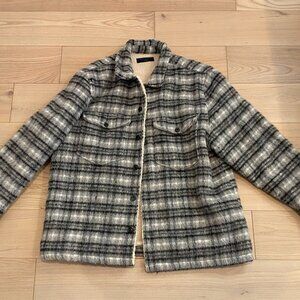 AllSaints Men's Shacket Style Check Sherpa Lined Jacket | Size XL | Gray